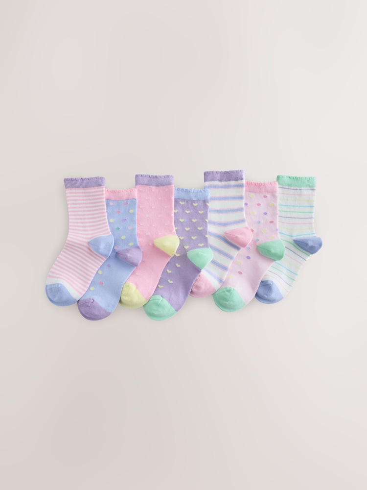 ពណ៌ផ្កាឈូក និងពណ៌ស្វាយ - Cotton Rich Spot Stripe Ankle Socks 7 Pack - រូបភាព 1 នៃ 3