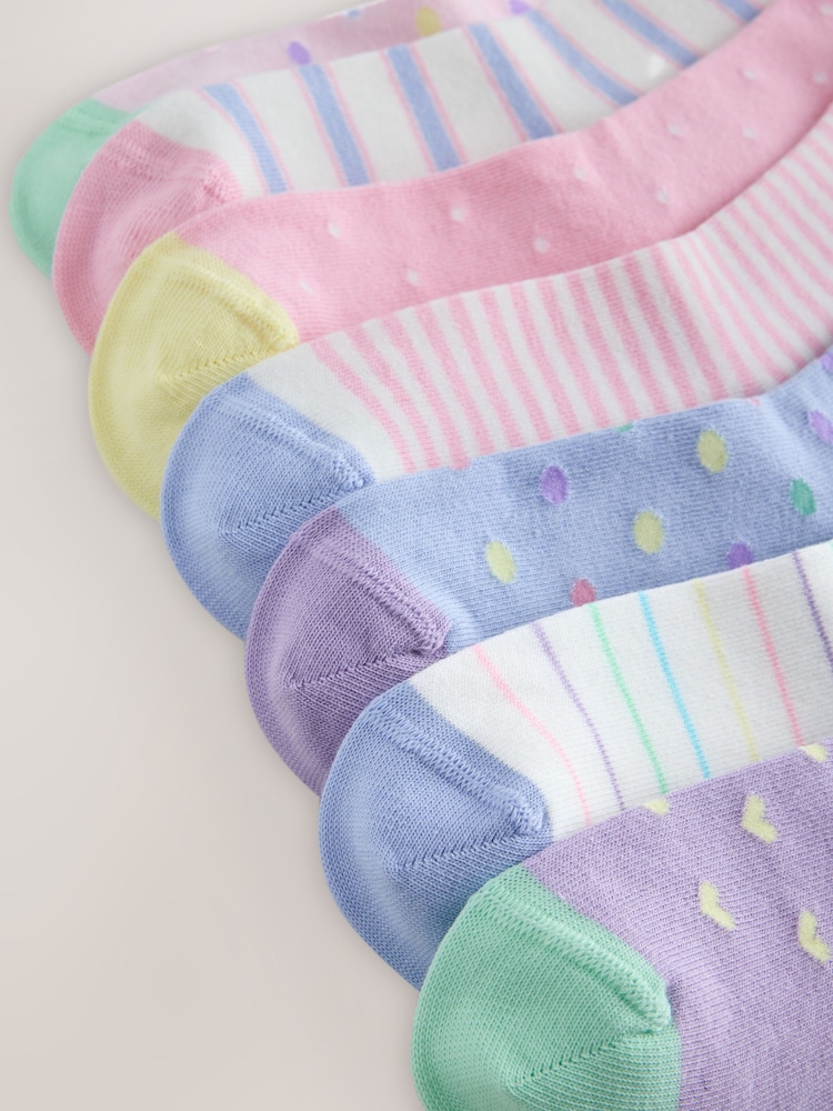 ពណ៌ផ្កាឈូក និងពណ៌ស្វាយ - Cotton Rich Spot Stripe Ankle Socks 7 Pack - រូបភាព 3 នៃ 3