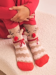 Brown and Red Reindeer Christmas Cosy Socks - Image 1 of 5