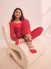 Brown and Red Reindeer Christmas Cosy Socks - Image 2 of 5
