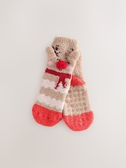 Brown and Red Reindeer Christmas Cosy Socks - Image 3 of 5