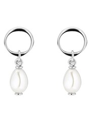 Karen Millen Silver Tone Modern Pearl Drop Earrings - Image 5 of 5