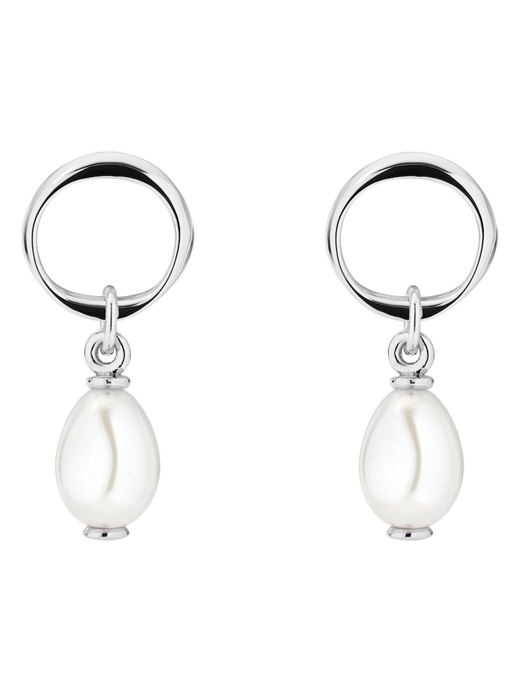 Karen Millen Silver Tone Modern Pearl Drop Earrings - Image 5 of 5