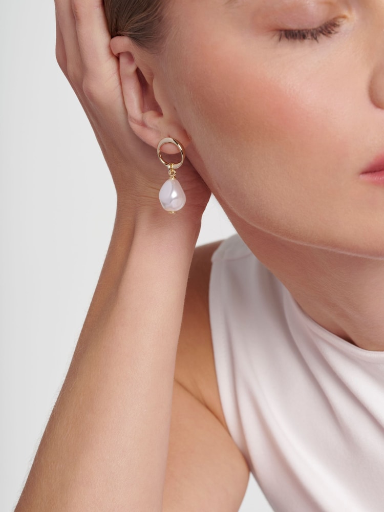 Karen Millen Silver Tone Modern Pearl Drop Earrings - Image 1 of 5