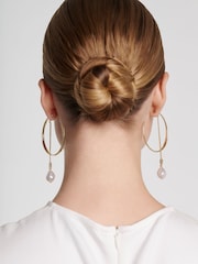 Karen Millen Silver Tone   Modern Pearl Hoop Earrings - Image 2 of 5