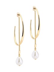 Karen Millen Silver Tone   Modern Pearl Hoop Earrings - Image 3 of 5