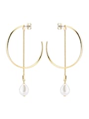 Karen Millen Silver Tone   Modern Pearl Hoop Earrings - Image 5 of 5