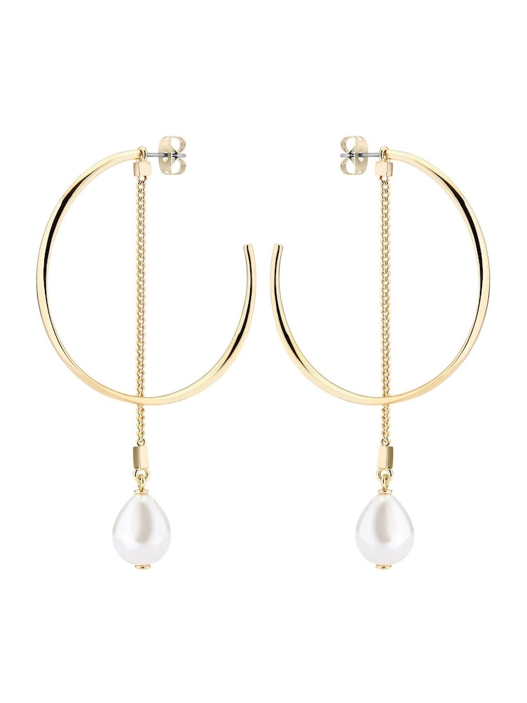 Karen Millen Silver Tone Modern Pearl Hoop Earrings - Image 5 of 5 Karen Millen Silver Tone Modern Pearl Hoop Earrings - Image 5 of 5