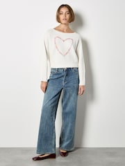 Apricot White Colourful Stitched Heart Jumper - Image 1 of 4