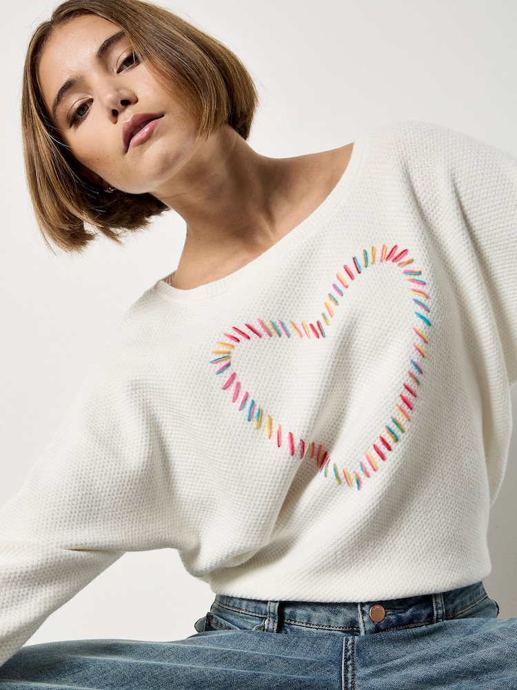 Apricot White Colourful Stitched Heart Jumper - Image 4 of 4