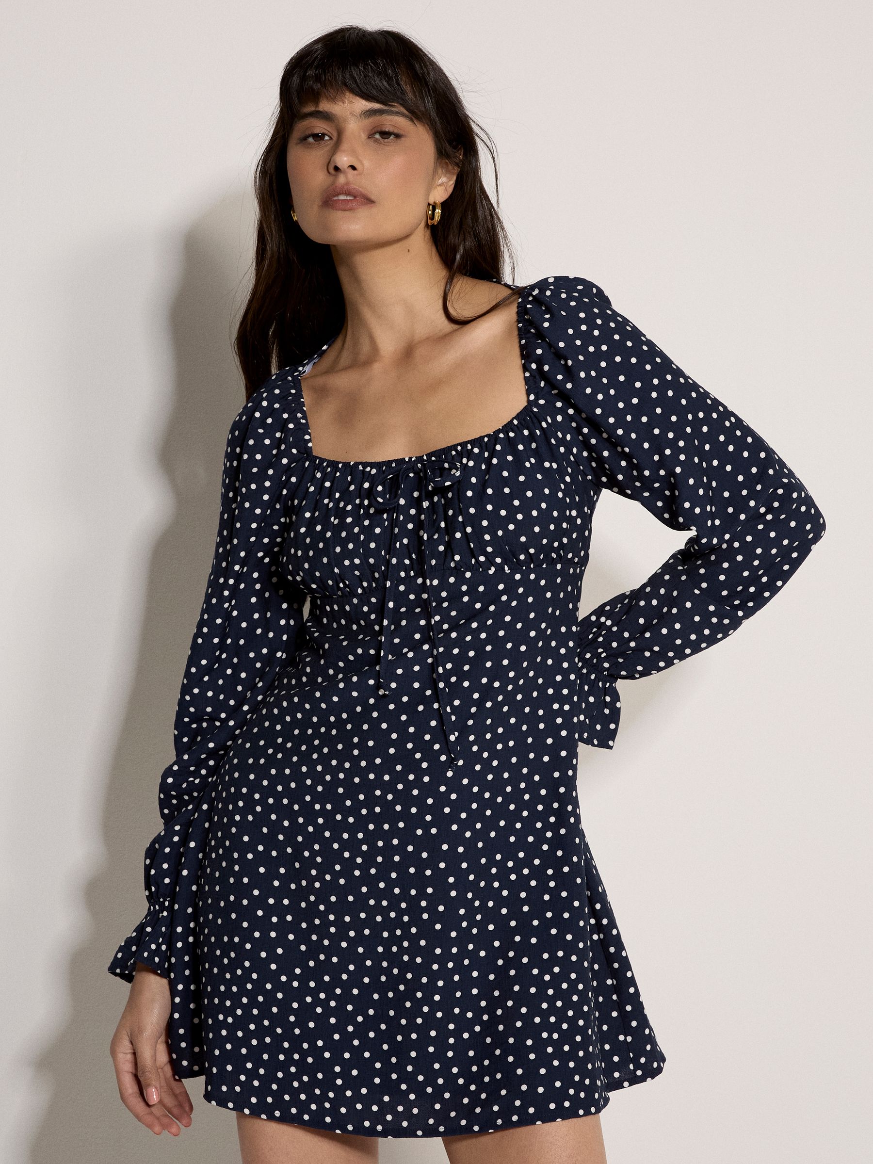 Buy Apricot Blue Polka Dot Milkmaid Mini Dress from the Next UK