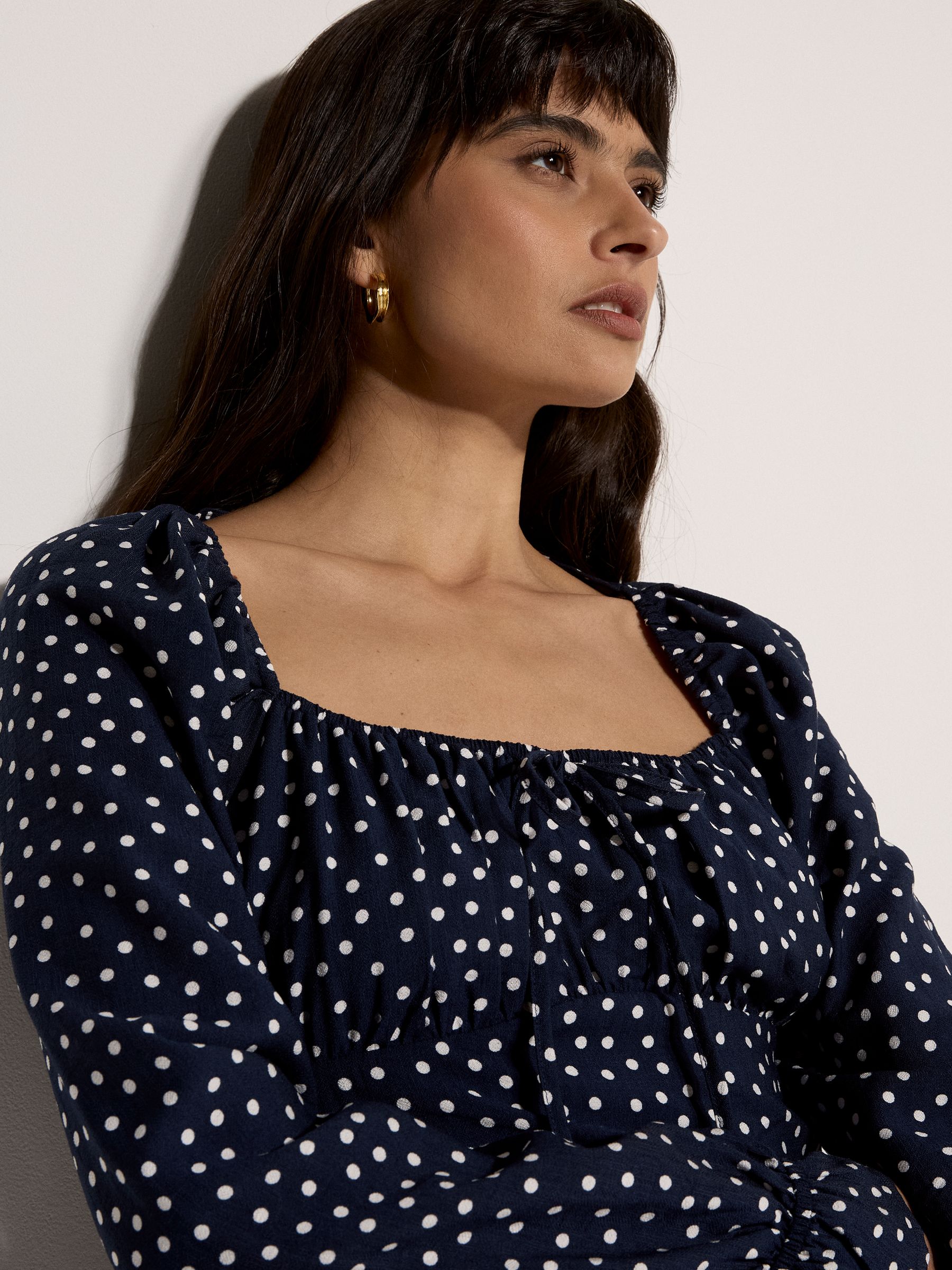 Buy Apricot Blue Polka Dot Milkmaid Mini Dress from the Next UK