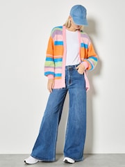 Apricot Pink Colourful Stripe Fluffy Knit Cardigan - Image 2 of 5
