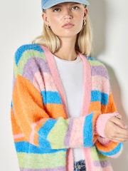 Apricot Pink Colourful Stripe Fluffy Knit Cardigan - Image 3 of 5