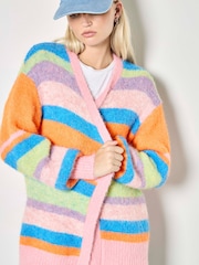 Apricot Pink Colourful Stripe Fluffy Knit Cardigan - Image 4 of 5