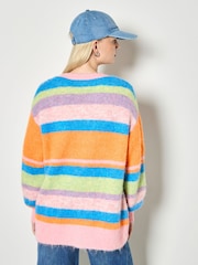 Apricot Pink Colourful Stripe Fluffy Knit Cardigan - Image 5 of 5