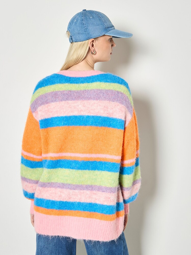 Apricot Pink Colourful Stripe Fluffy Knit Cardigan - Image 5 of 5