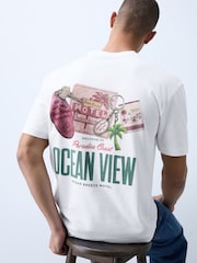 White Ocean Drive Relaxed Fit Graphic Print Heavy Weight T-Shirt - Image 1 of 5