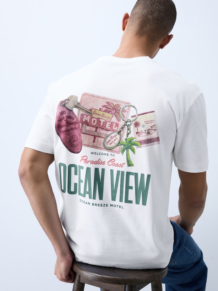 White Ocean Drive Relaxed Fit Graphic Print Heavy Weight T-Shirt - Image 1 of 5 White Ocean Drive Relaxed Fit Graphic Print Heavy Weight T-Shirt - Image 1 of 5