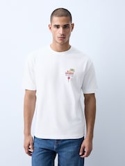 White Ocean Drive Relaxed Fit Graphic Print Heavy Weight T-Shirt - Image 2 of 5