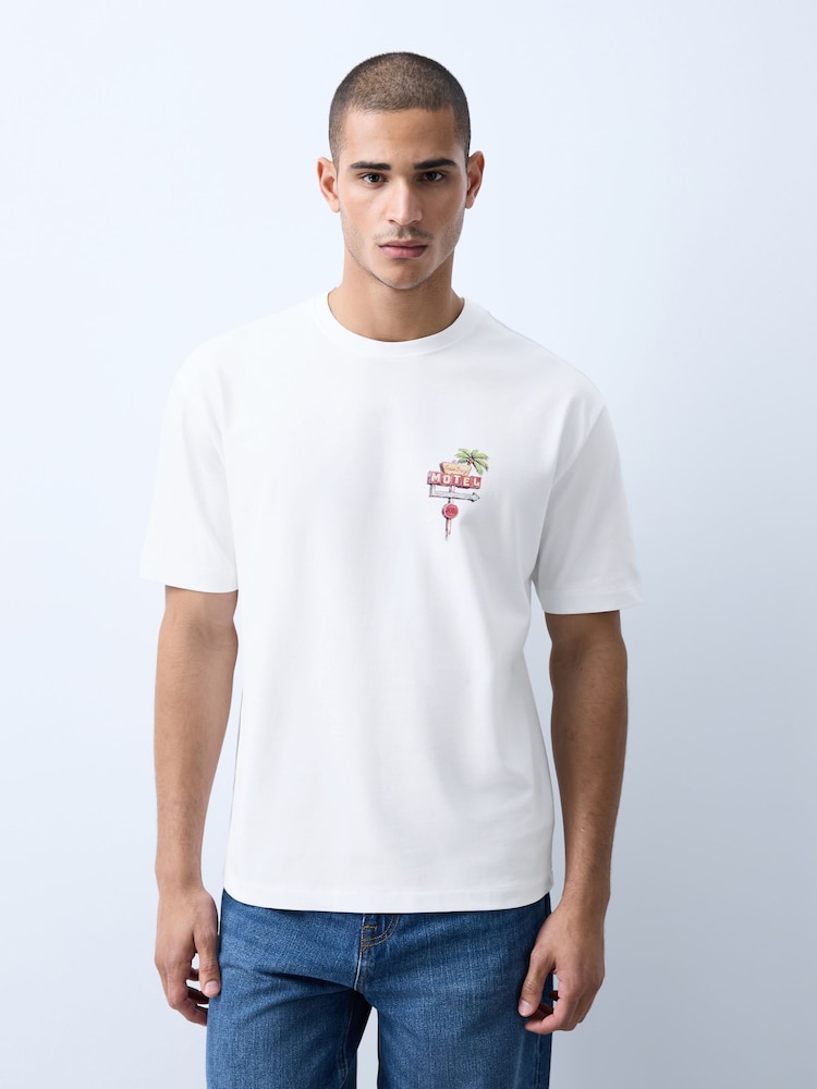White Ocean Drive Relaxed Fit Graphic Print Heavy Weight T-Shirt - Image 2 of 5 White Ocean Drive Relaxed Fit Graphic Print Heavy Weight T-Shirt - Image 2 of 5