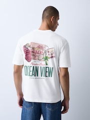 White Ocean Drive Relaxed Fit Graphic Print Heavy Weight T-Shirt - Image 4 of 5