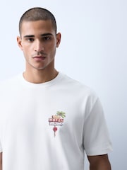 White Ocean Drive Relaxed Fit Graphic Print Heavy Weight T-Shirt - Image 5 of 5