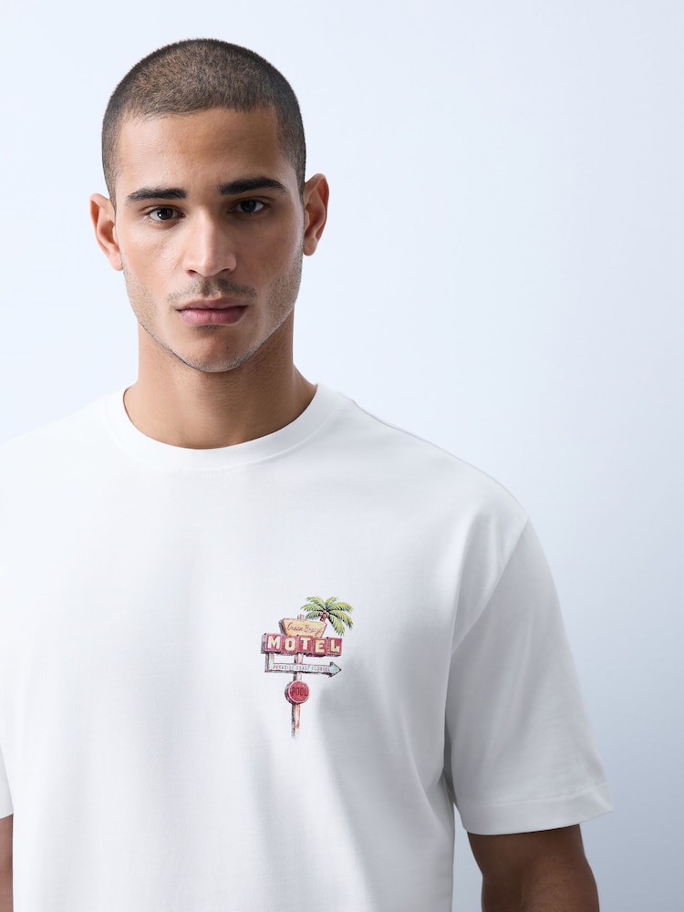 White Ocean Drive Relaxed Fit Graphic Print Heavy Weight T-Shirt - Image 5 of 5 White Ocean Drive Relaxed Fit Graphic Print Heavy Weight T-Shirt - Image 5 of 5