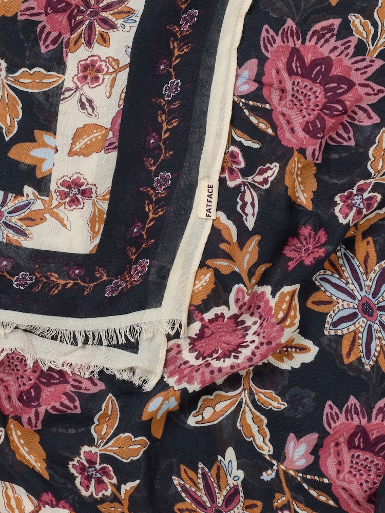 FatFace Navy Vintage Floral Lightweight Scarf - Image 2 of 3 FatFace Navy Vintage Floral Lightweight Scarf - Image 2 of 3