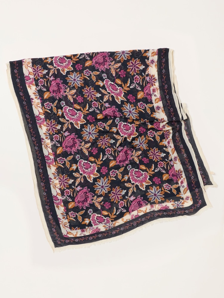 FatFace Navy Vintage Floral Lightweight Scarf - Image 3 of 3 FatFace Navy Vintage Floral Lightweight Scarf - Image 3 of 3