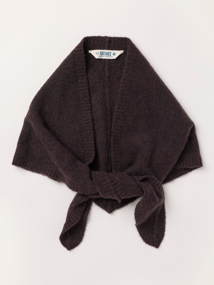 FatFace Halle Chocolate Brown Wool Rich Soft Triangle Scarf - Image 1 of 3
