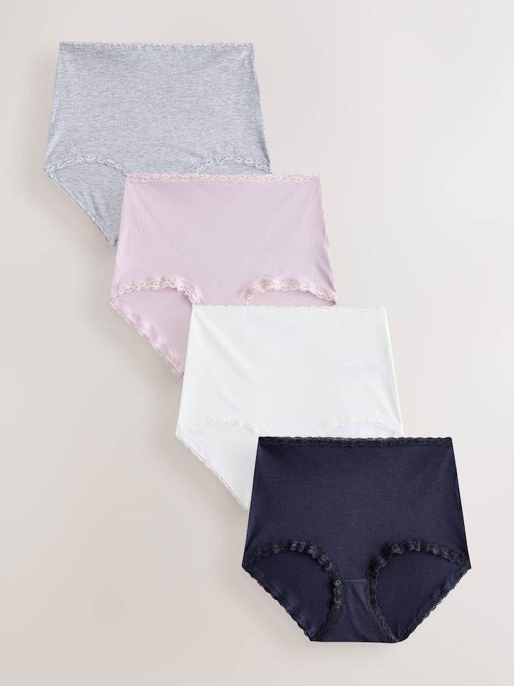 Gris/rose/crème - Lot de 4 culottes en coton et dentelle - Image 1 de 7 Gris/rose/crème - Lot de 4 culottes en coton et dentelle - Image 1 de 7