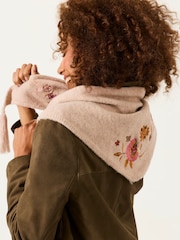 FatFace Oatmeal Floral Embroidered Triangle Scarf - Image 2 of 5