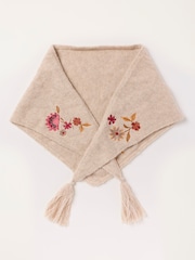FatFace Oatmeal Floral Embroidered Triangle Scarf - Image 3 of 5
