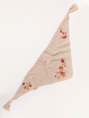 FatFace Oatmeal Floral Embroidered Triangle Scarf - Image 4 of 5