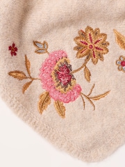 FatFace Oatmeal Floral Embroidered Triangle Scarf - Image 5 of 5