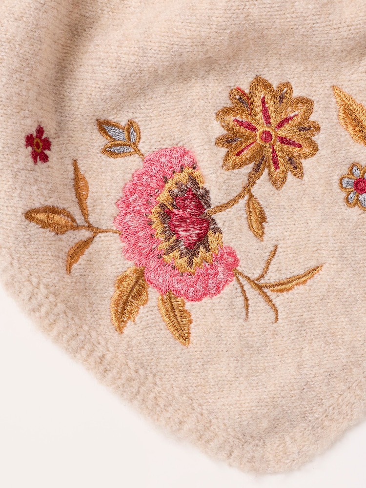FatFace Oatmeal Floral Embroidered Triangle Scarf - Image 5 of 5