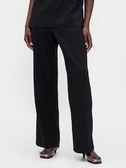 Negru - Gap Low Rise Linen-Blend Flare Trousers - Imaginea 1 din 4