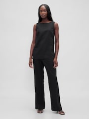 Negru - Gap Low Rise Linen-Blend Flare Trousers - Imaginea 4 din 4