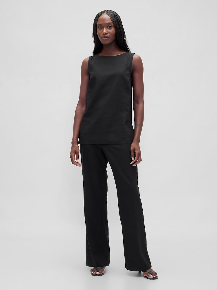 Negru - Gap Low Rise Linen-Blend Flare Trousers - Imaginea 4 din 4