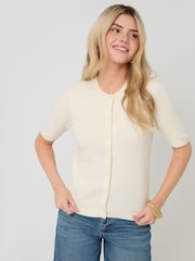 Threadbare Cream Jacquard Knit Short Sleeve Cardigan - Image 1 of 4