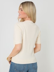 Threadbare Cream Jacquard Knit Short Sleeve Cardigan - Image 2 of 4
