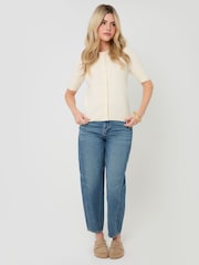 Threadbare Cream Jacquard Knit Short Sleeve Cardigan - Image 3 of 4