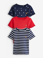 Blue Stripe/Dot Rib - Gap 3 Pack Short Sleeve Crew Neck T-Shirt (6mths-5yrs) (6mths-5yrs) - Obraz 1 z 8