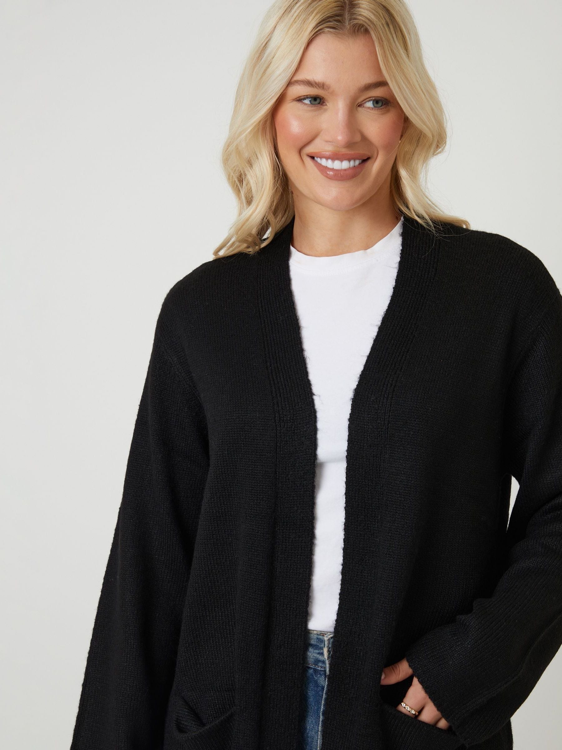 Buy Threadbare Black Dropped Shoulder Knitted Coatigan from the