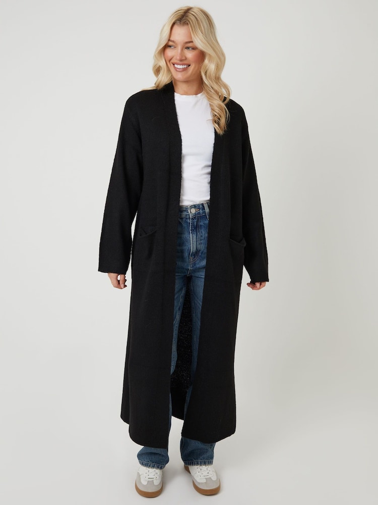 Threadbare Black Dropped Shoulder Knitted Coatigan - Image 5 of 5