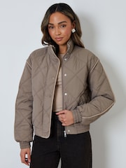 Threadbare Grey Quilted Funnel Neck Bomber Jacket - Image 1 of 5