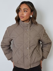 Threadbare Grey Quilted Funnel Neck Bomber Jacket - Image 2 of 5