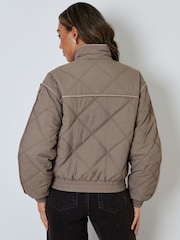 Threadbare Grey Quilted Funnel Neck Bomber Jacket - Image 3 of 5