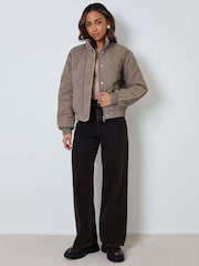 Threadbare Grey Quilted Funnel Neck Bomber Jacket - Image 4 of 5